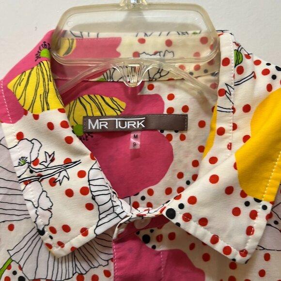 Mr. Turk Short Sleeve Blouse in Pink Yellow, Red and White Size Medium - Picture 2 of 12